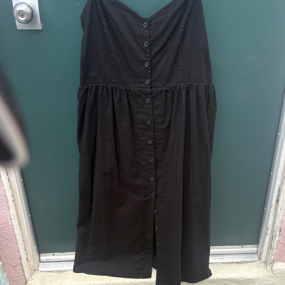 H&M Black A-Line Dress with Button Detail